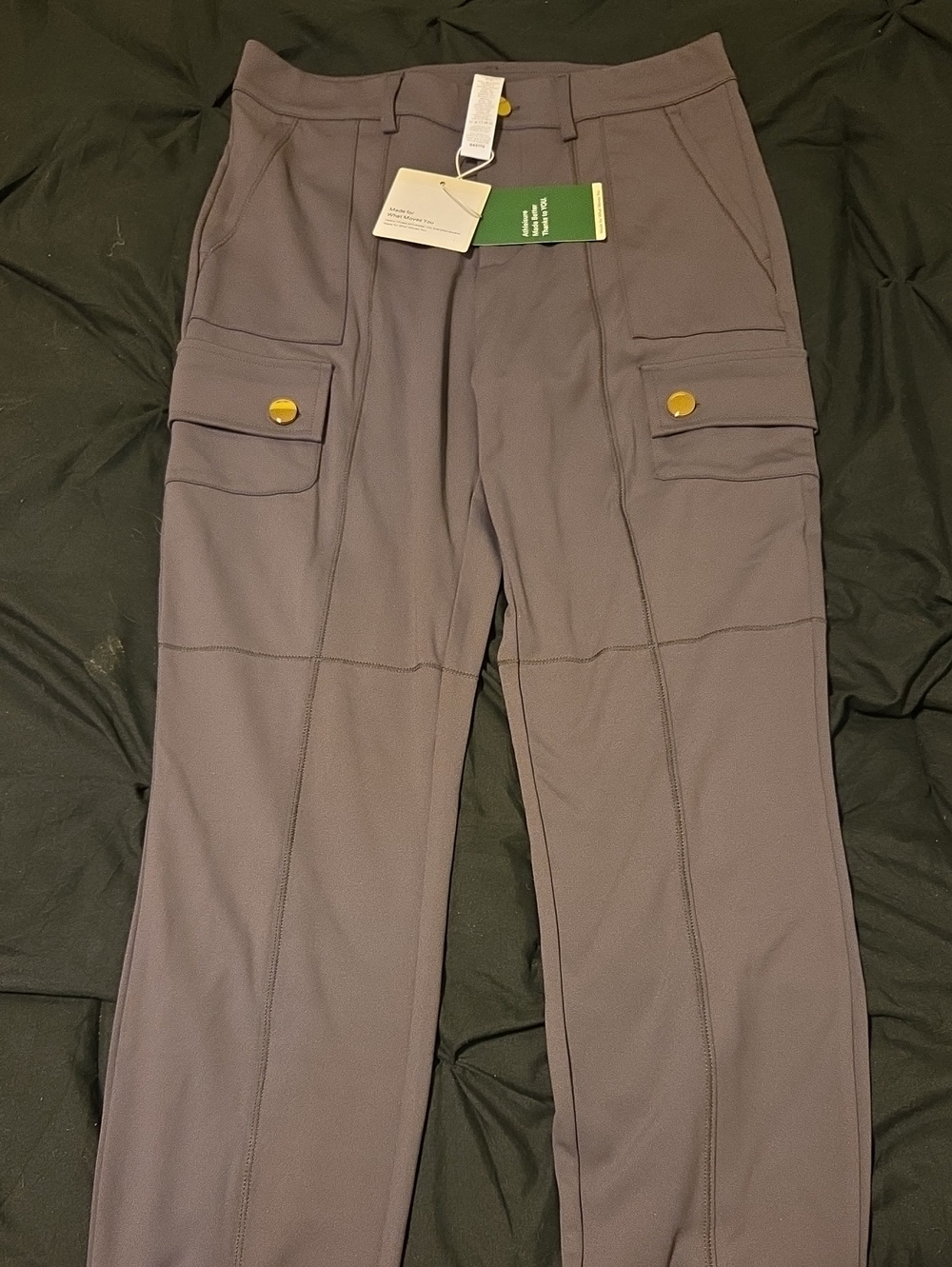 HALARA Women's Gray Cargo Pants with Gold Button Accents